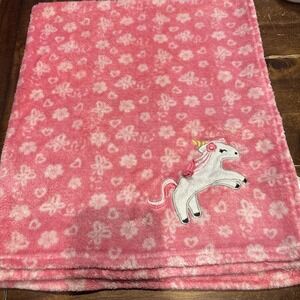 Le Bebe Favorite White Unicorn Hearts Flowers Pink Baby Blanket HTF